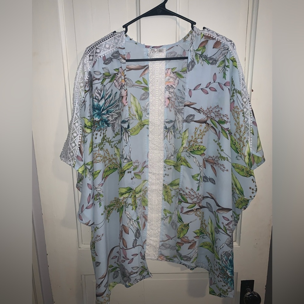 Cato Kimono Wrap-L-Botanical Floral - Crochet Detail-Beach-Spring-Easter